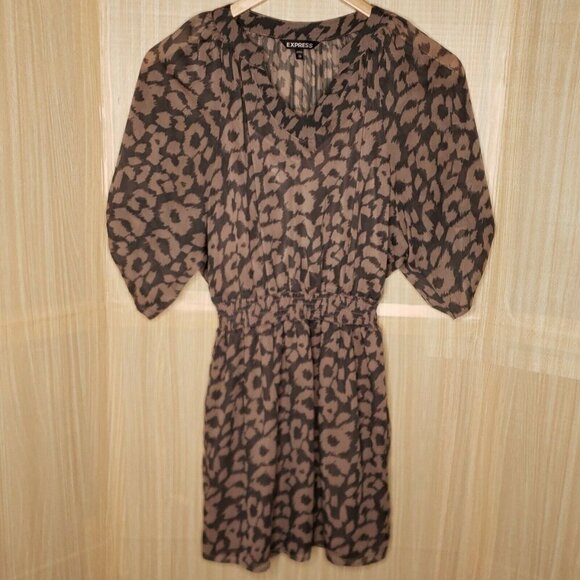 Express Animal Print Semi Sheer Short Sleeve Dress - Picture 1 of 8